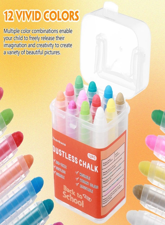 Zhenbuco Dustless Chalk for Kids - 12 PCS Twistable Non-Toxic Washable Valentines Sidewalk Chalk with Holder | Unique Art Tool for Outdoor & Indoor Blackboard Fun | Packed in Plastic Box - Image 2